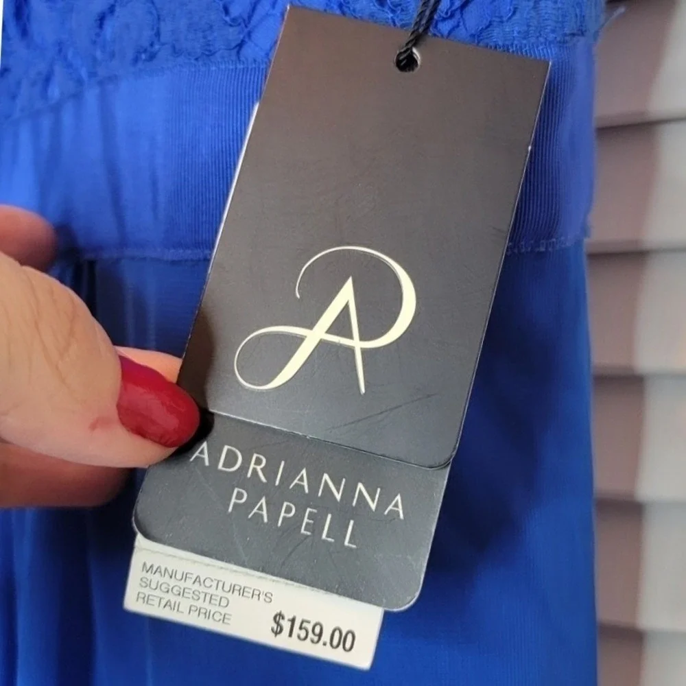 ADRIANNA PAPELL Mini Dress Strapless Stretch Tulle Lace Blue Lined Love Story 10